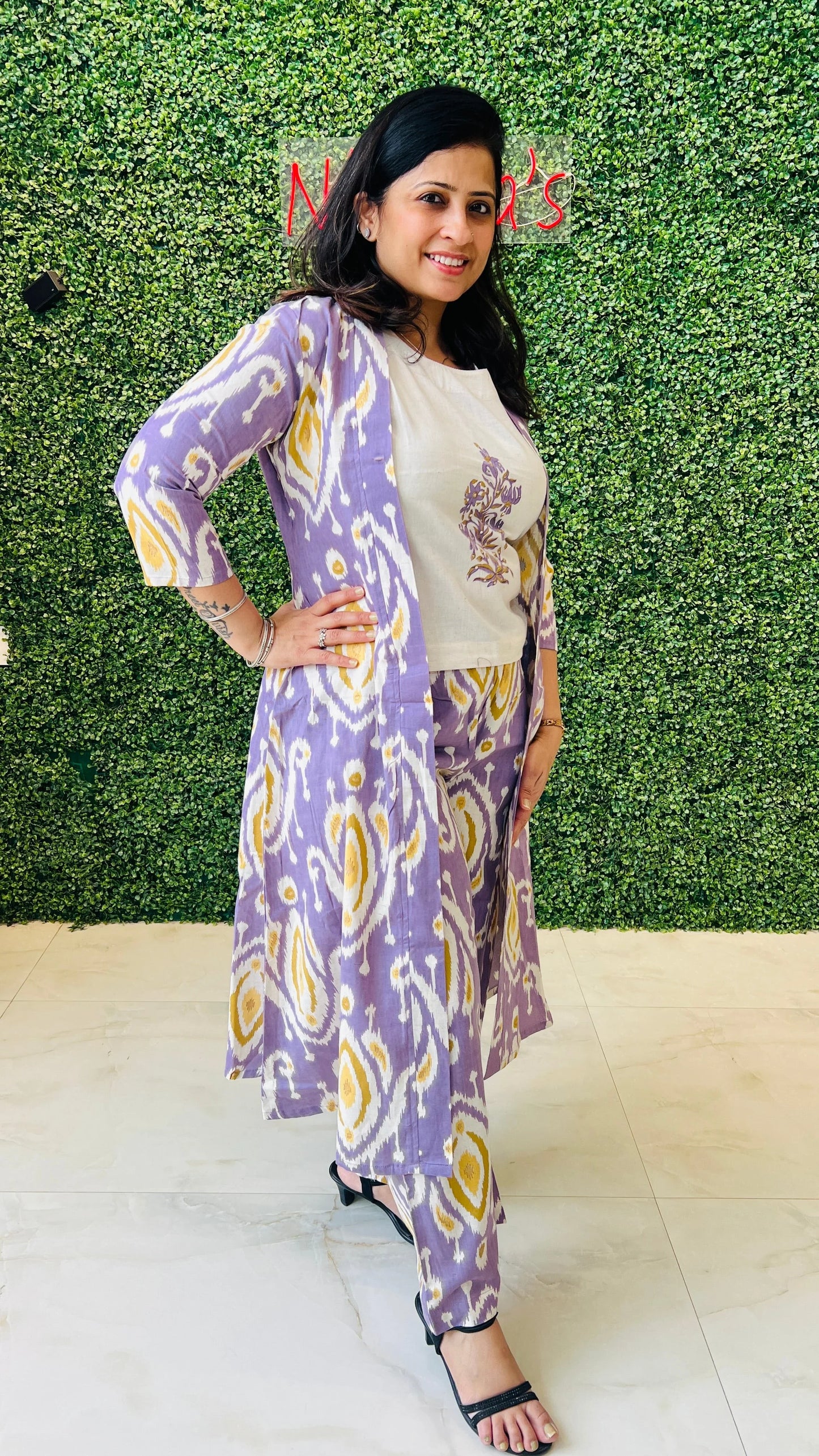 Lavender Ikat Bloom – 3-Piece Coord Set Light Purple Print Nivishas - Sec46