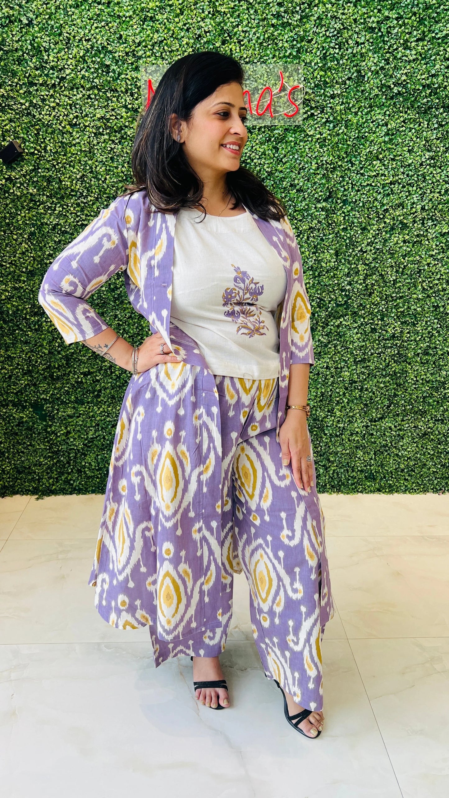 Lavender Ikat Bloom – 3-Piece Coord Set Light Purple Print Nivishas - Sec46