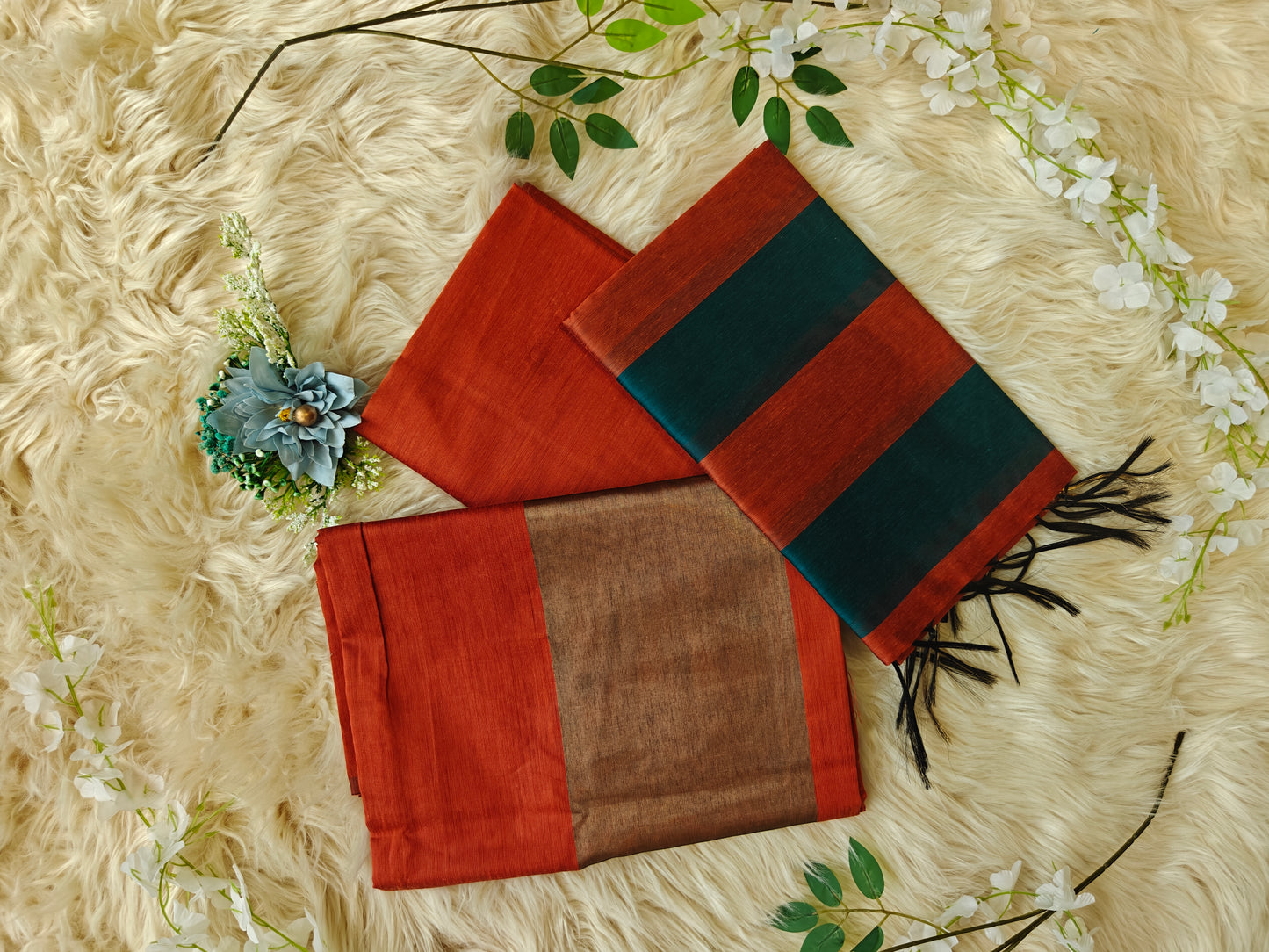 Svara Rust – Maheshwari Silk Unstitched Suit Set