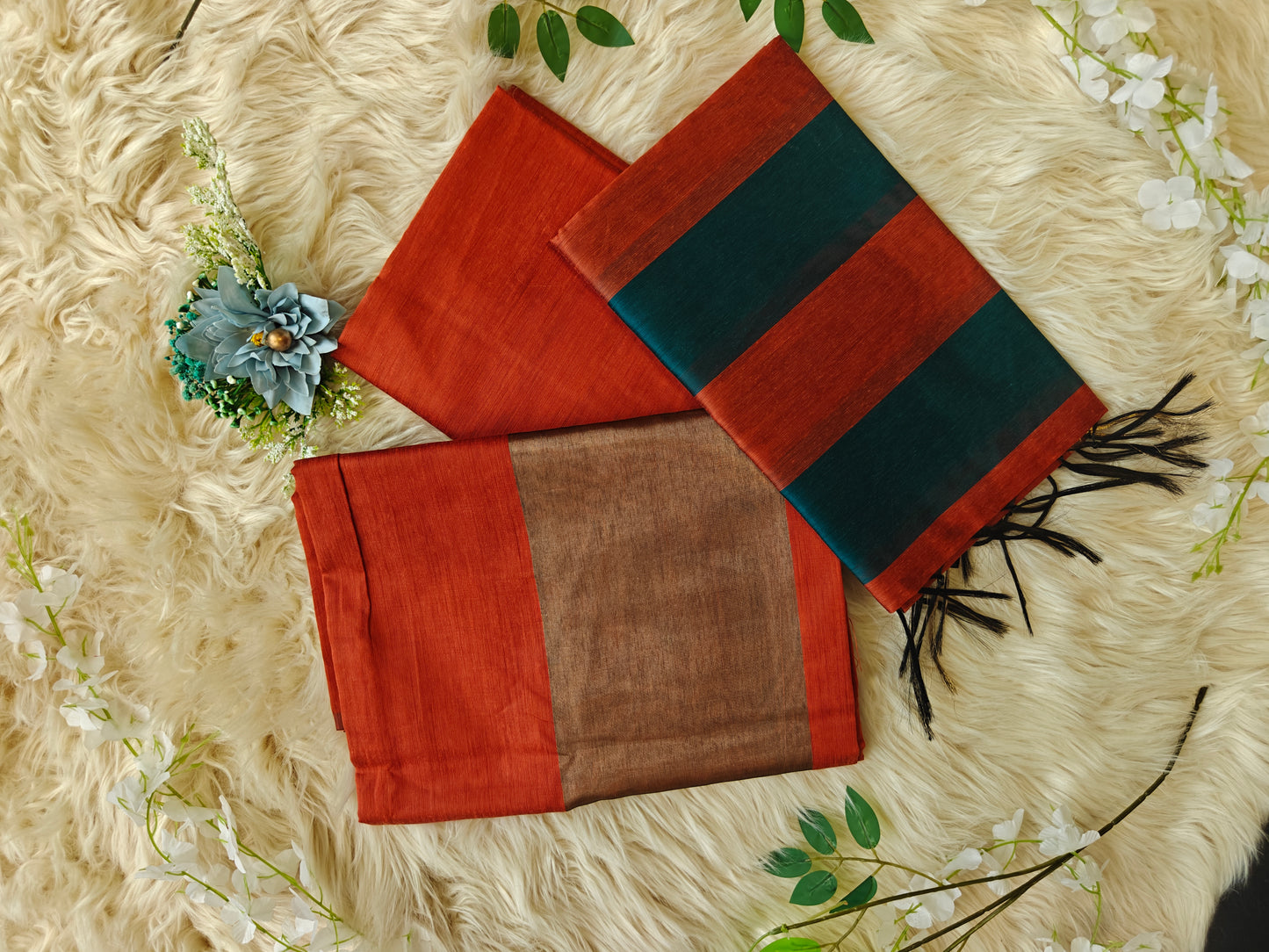 Svara Rust – Maheshwari Silk Unstitched Suit Set